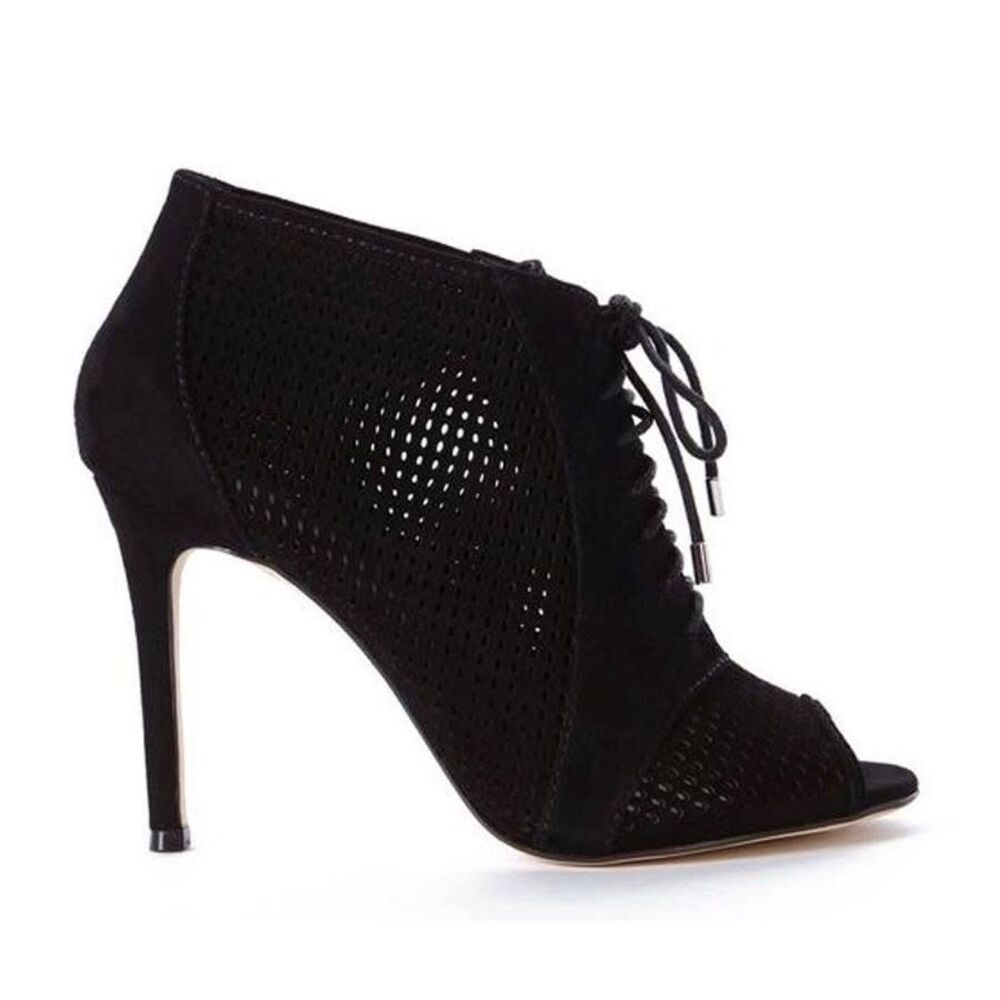 Karen Millen Womens Suede‎ Mesh Tie Front Peep Toe Stiletto Heels Black Size 40